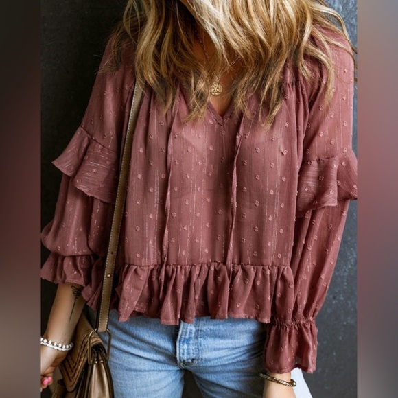 Halo & Harley Tops - Women's Ruffled Brown Top